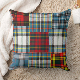 Rustic Tartan Patchwork Plaid Colourful Pattern Throw Pillow