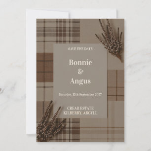 Rustic Tartan Plaid Heather Save the Date Card   S