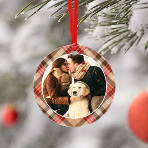 Rustic Tartan Plaid Holiday Photo Ornament
