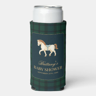 Rustic Tartan Plaid Horse Baby Shower  Seltzer Can Cooler
