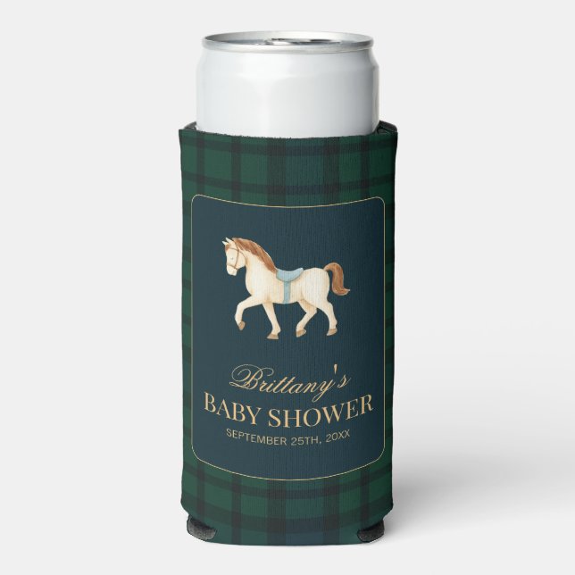 Rustic Tartan Plaid Horse Baby Shower  Seltzer Can Cooler (Seltzer Front)