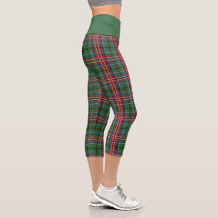 Rustic Tartan Plaid Red Green Check Mom Capri Leggings