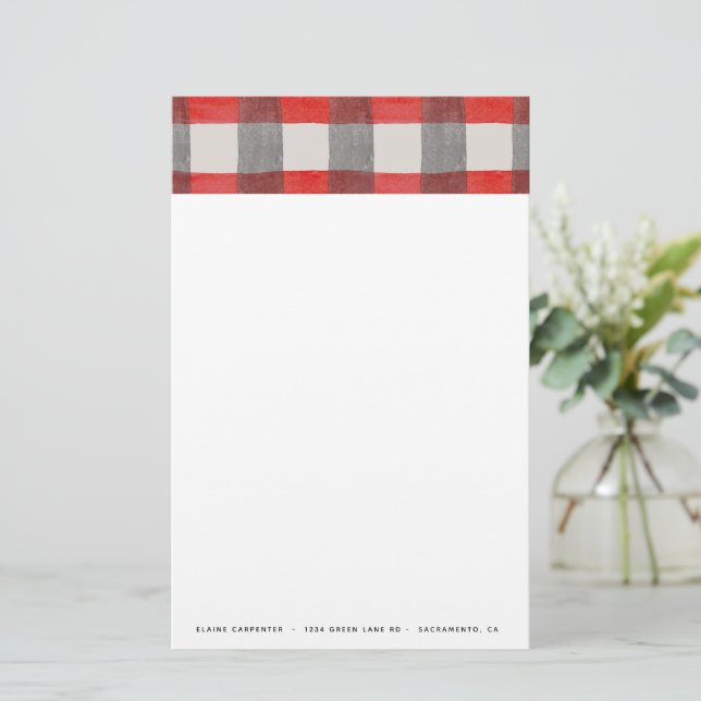 Rustic Tartan Red Personalized Stationery (Standing Front)