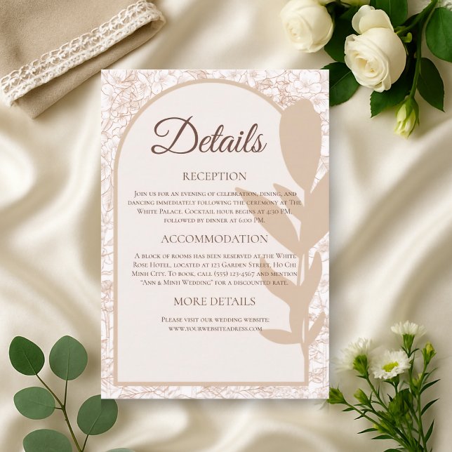 Rustic Taupe Botanical Wedding Details Card (Creator Uploaded)