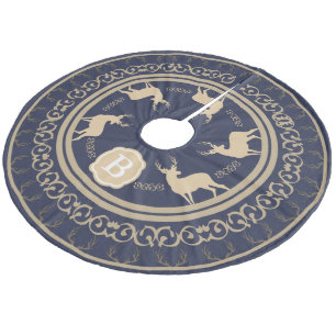 Rustic Taupe Deer Antlers and Bucks Monogram Fleece Tree Skirt