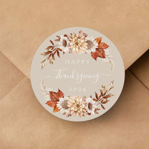 Rustic Taupe Fall Leaves Happy Thanksgiving  Classic Round Sticker