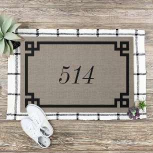 Rustic Taupe Greek Key Personalized Address Number Doormat