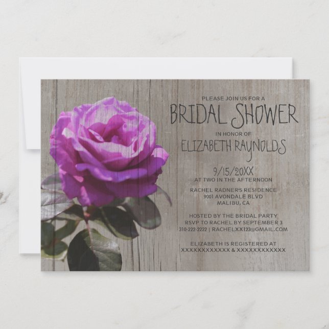 Rustic Tea Rose Bridal Shower Invitations (Front)