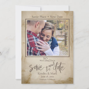 Rustic Tea Stain Your Photo Save the NEW Date Invitation