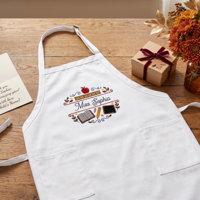 Rustic Teacher Appreciation Custom Name Apron with (Creator Uploaded)