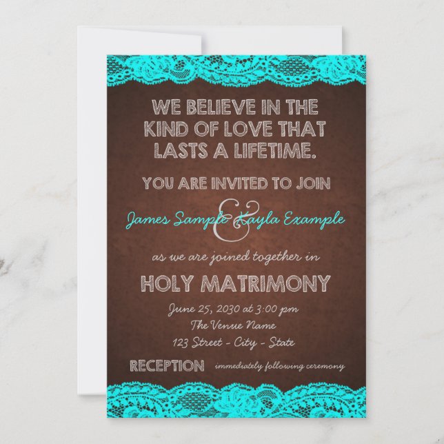 Rustic Teal and Brown Wedding Invitation (Front)