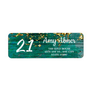 Rustic Teal and Gold 21st Birthday Return Address