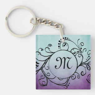 Rustic Teal and Purple Bohemian  Flourish Keychain