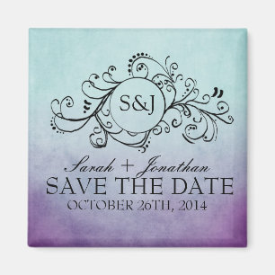 Rustic Teal and Purple Bohemian Save The Date Magnet
