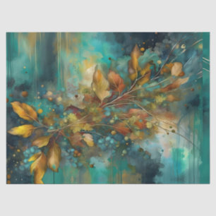 Rustic Teal Autumn Sprig leaves floral Tissue Paper