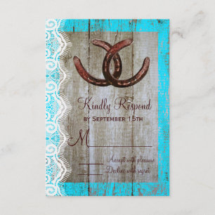 Rustic Teal Barn Wood Horseshoe Wedding RSVP Cards