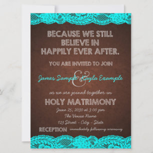 Rustic Teal Blue and Brown Country Wedding Invitation