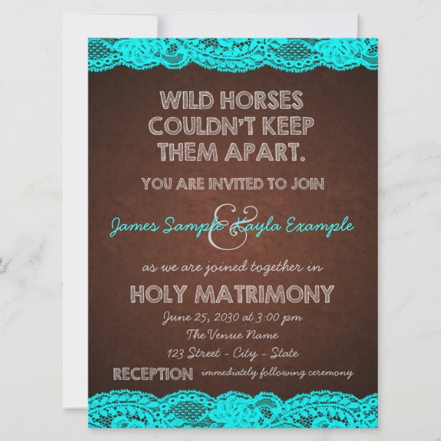 Rustic Teal Blue and Brown Country Wedding Invitation (Front)