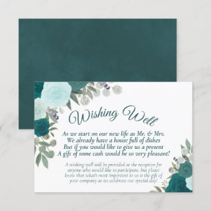 Rustic Teal Boho Floral Wedding Wishing Well Enclosure Card