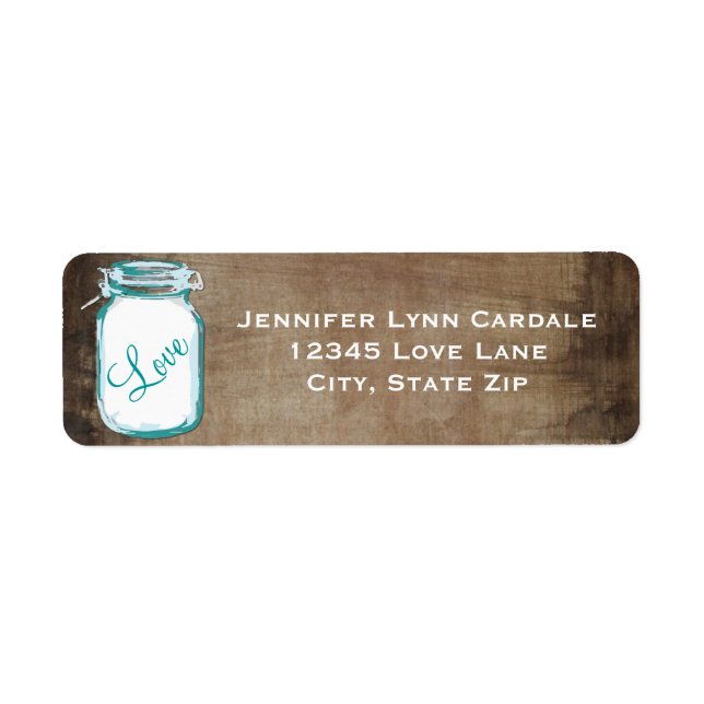 Rustic Teal Brown Mason Jar Wedding Address Label (Front)