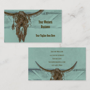Rustic Teal Brown Western Bull Cow Skull Barn Business Card