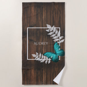 Rustic Teal Butterfly Beach Towel