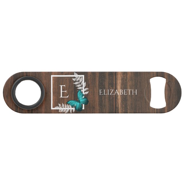 Rustic Teal Butterfly Personalized Bar Key (Front (Horizontal))
