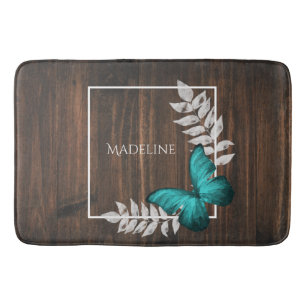 Rustic Teal Butterfly Personalized Bath Mat