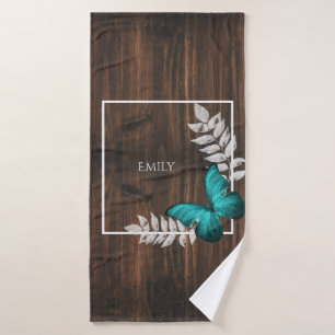 Rustic Teal Butterfly Personalized Bath Towel Set