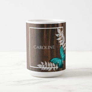 Rustic Teal Butterfly Personalized Coffee Mug