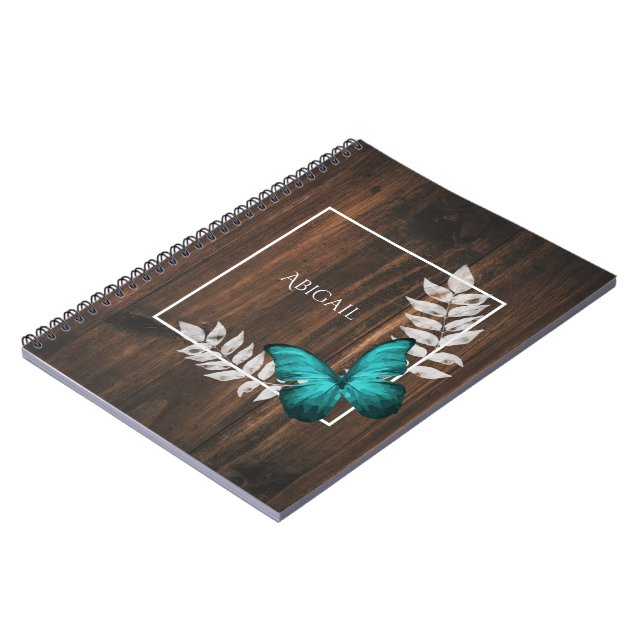 Rustic Teal Butterfly Personalized Notebook (Left Side)
