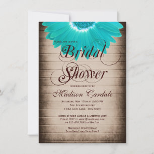 Rustic Teal Daisy Bridal Shower Invitations