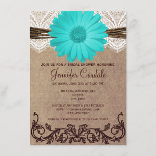Rustic Teal Daisy Bridal Shower Invitations