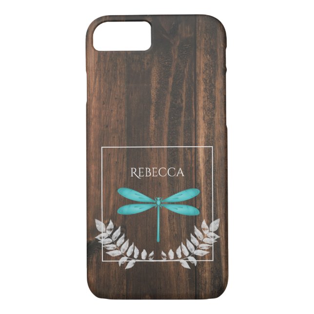 Rustic Teal Dragonfly Personalized  Case-Mate iPhone Case (Back)