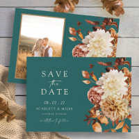 Rustic Teal Fall Photo Save The Date
