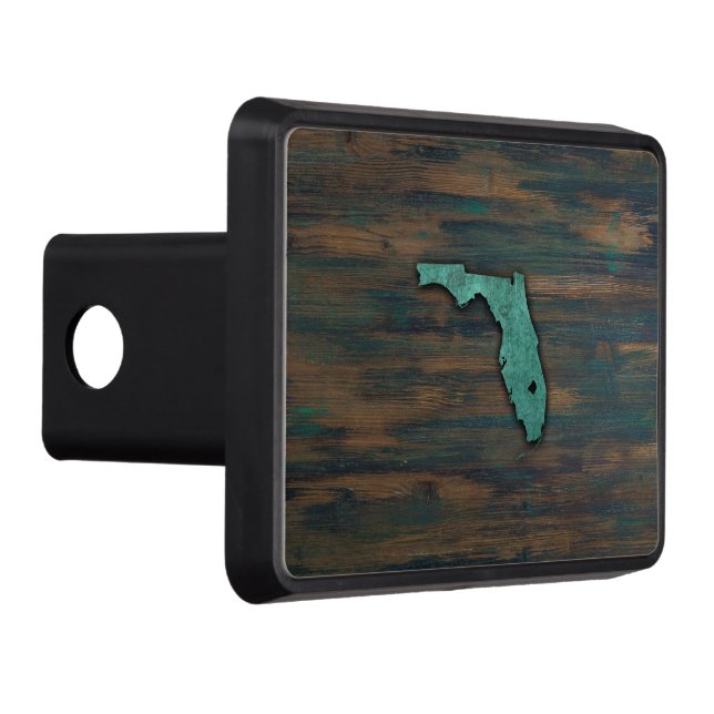 Rustic Teal Florida Shape Trailer Hitch Cover (Right)