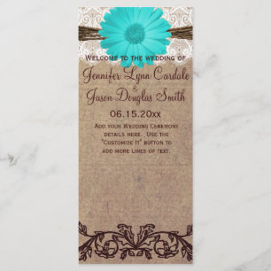 Rustic Teal Gerber Daisy Country Wedding Program