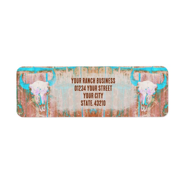 Rustic Teal Grunge Texture Western Bull Skull (Front)