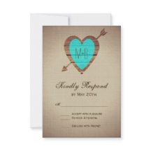 Rustic Teal Heart Arrow Wedding RSVP Cards