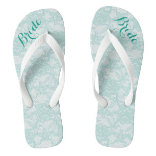 Rustic Teal Lace Bride Flip Flops