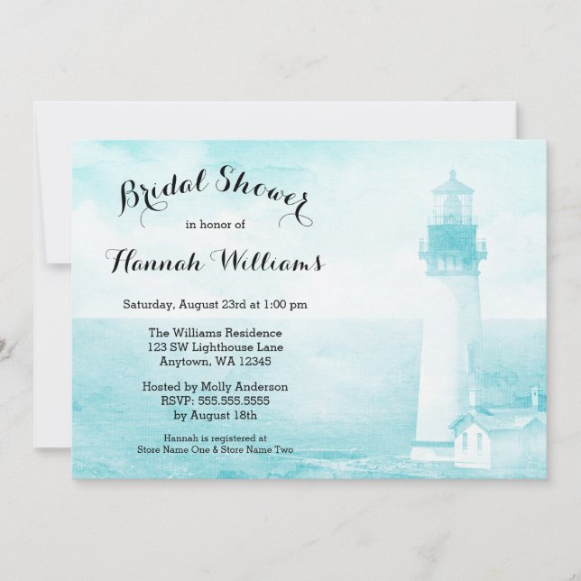 Rustic Teal Lighthouse Bridal Shower Invitation (Front)