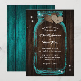 Rustic Teal Mason Jar Wedding Invitations