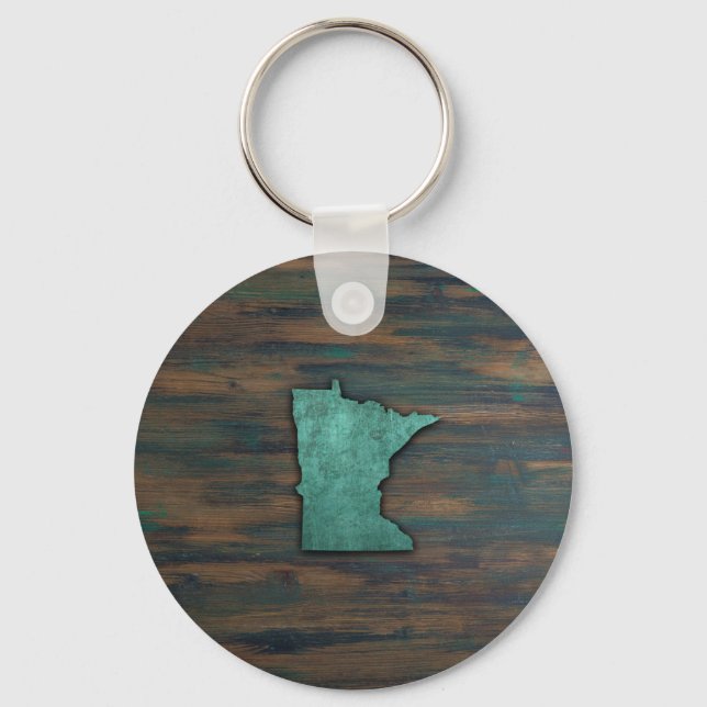 Rustic Teal Minnesota Shape Keychain (Front)