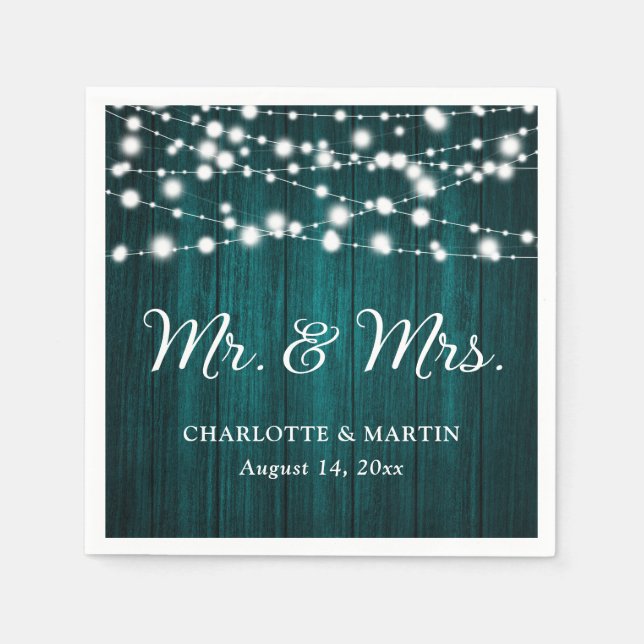 Rustic Teal Mr and Mrs Wedding Napkins (Front)