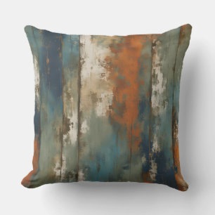 Rustic Teal Orange Beige Farmhouse Stripe Throw Pillow