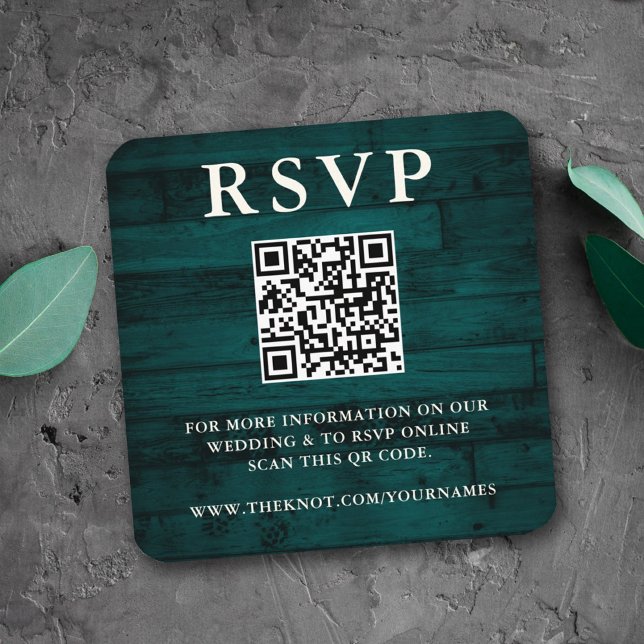 Rustic Teal RSVP QR Code Enclosure Card (Creator Uploaded)