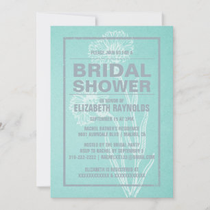 Rustic Teal & Silver Bridal Shower Invitations
