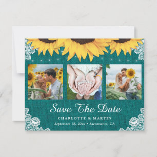 Rustic Teal Sunflower Wedding Photo Save The Date
