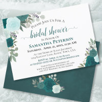 Rustic Teal Watercolor Floral Chic Bridal Shower