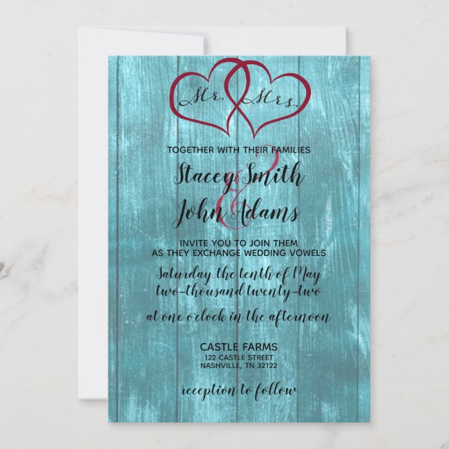 Rustic Teal Wedding Invitation (Front)